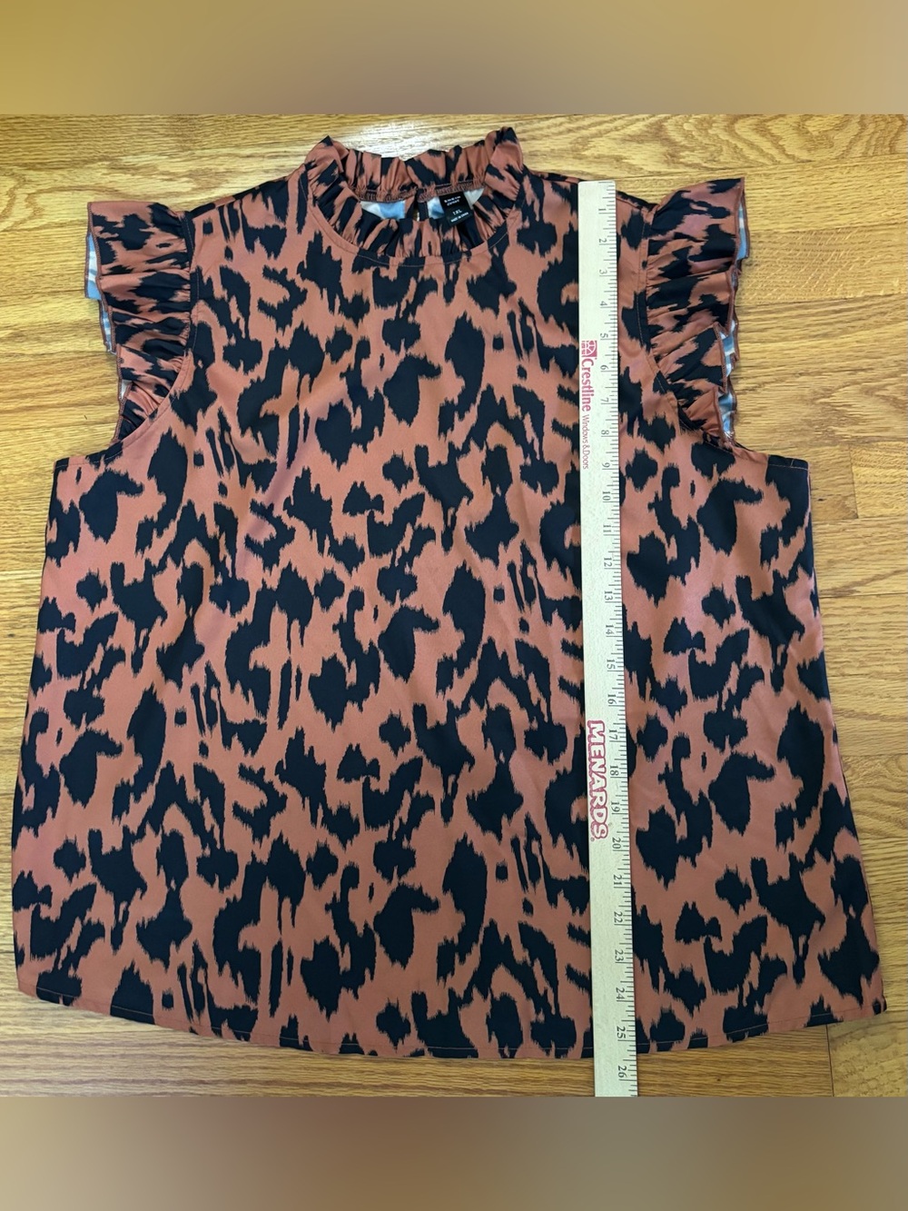 Shein Blouse Women’s 1XL Brown/Black Animal Print High Neck Shirt Keyhole- Back - Picture 7 of 7